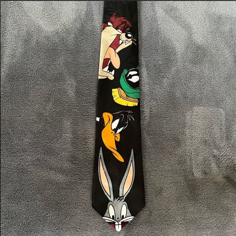 90s Vintage Looney Tunes 4 Characters Tie- Black
